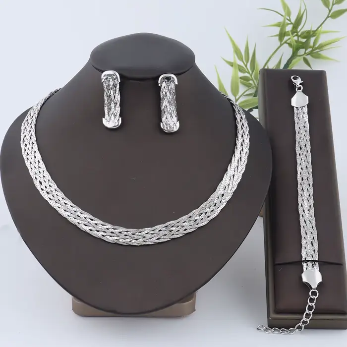 Ensembles élégants pour femmes, collier pour femme, collier tricoté, boucles d'oreilles, bracelet, e