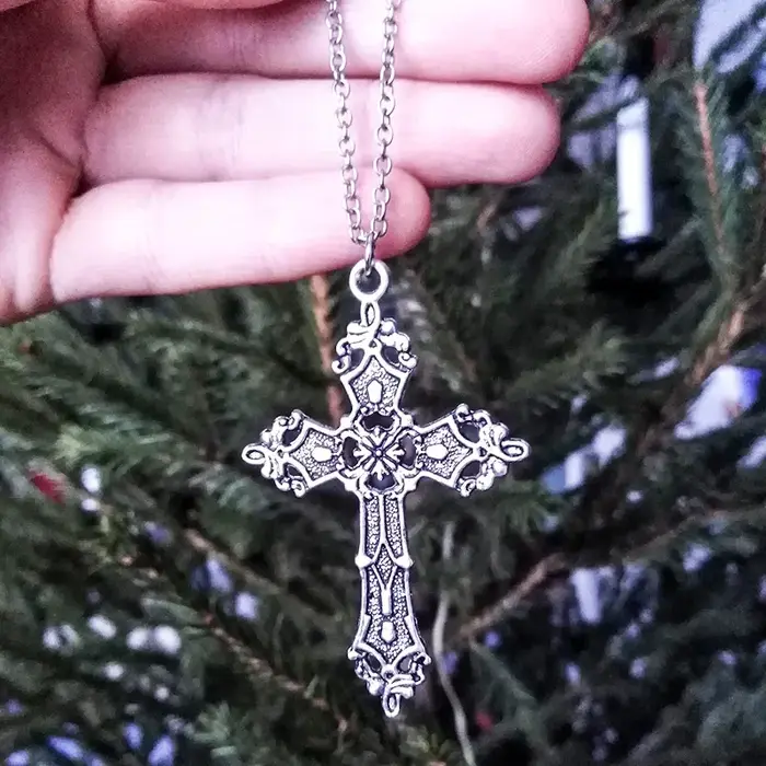 Y2K Punk cristal grande croix pendentif colliers pour femmes hommes gothique irrégulière croix clavi