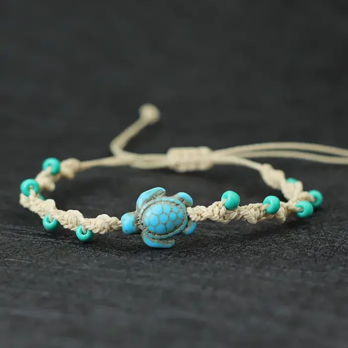 Bohême corde Bracelet unisexe réglable tortue Braslet été plage bijoux 4mm perle de riz