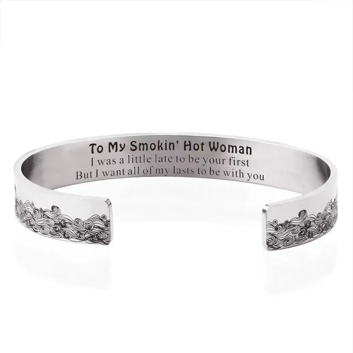Bracelet manchette vague en acier inoxydable pour femme, cadeau d'anniversaire pour femme, petite amie, mari, petit ami, To My Smokin' Hot