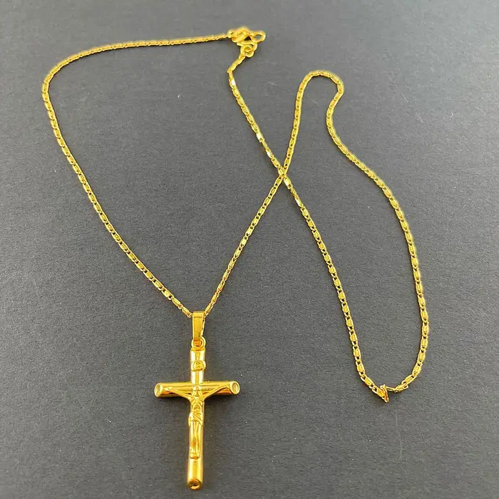 Collier authentique en or 24k plaqué or, collier croisé pour femmes et hommes, bijoux cadeaux de Cou