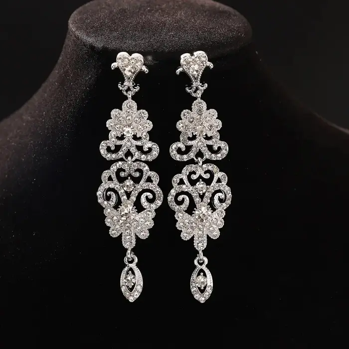 Boucles d'oreilles de mariée élégantes en diamant ajouré, accessoires de bijoux polyvalents et longs