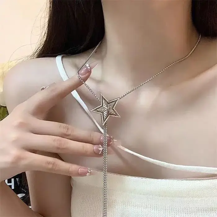 Collier pull géométrique populaire, pendentif étoile en argent, réglable, acier inoxydable, JOPunk, 