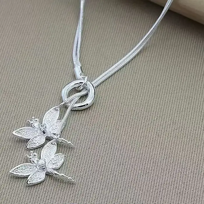 Collier avec pendentif deux libellules en argent Sterling 925 pour femmes