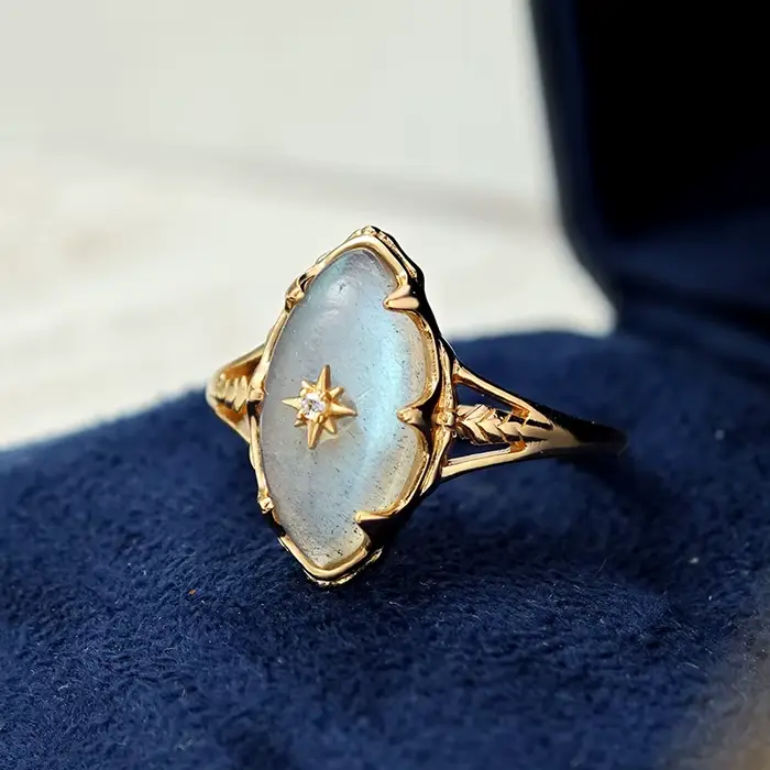 LAMOON – bague en pierre précieuse Labradorite pour femmes