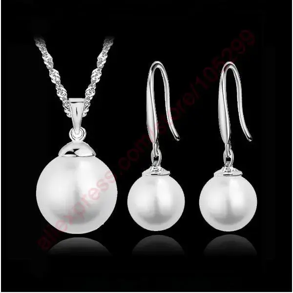 Ensemble de bijoux en argent regardé 925 véritable pour femme, pendentif en perles, collier et boucl