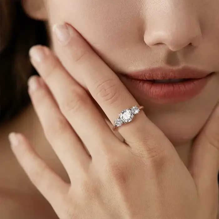 Bague ronde en diamant Moissanite véritable GRA 1