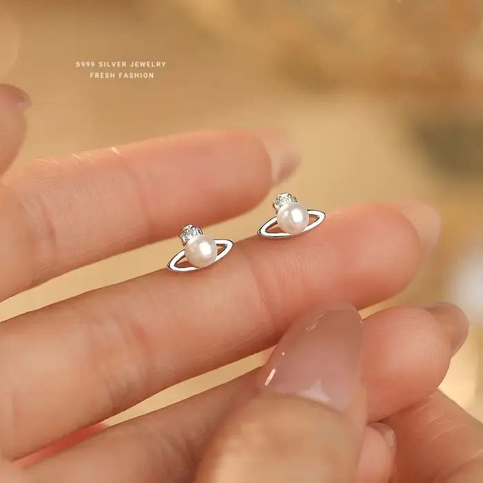Boucles d'oreilles simples en argent Sterling 999 pour femmes, en Zircon, coquille de planète, bijou