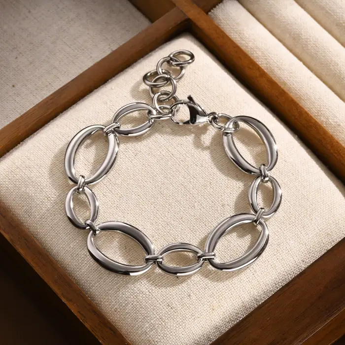 Bracelet elliptique distinctif pour femmes, Bracelets en acier inoxydable à chaîne faits à la main, 