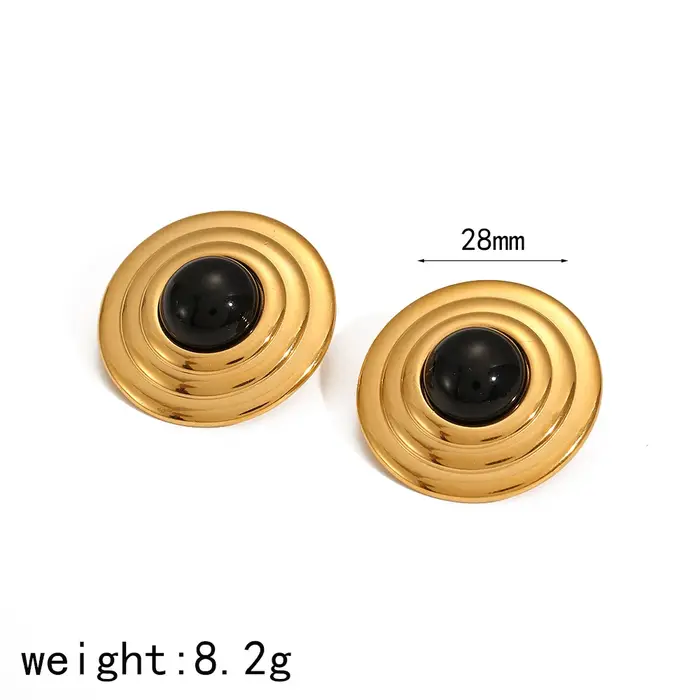 Ensemble d'accessoires de bijoux en acier inoxydable incrusté d'obsidienne pour femmes