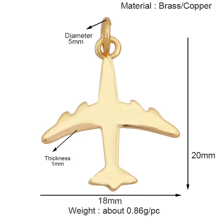 Pendentif à breloque pour avion, hélicoptère, avion à réaction, collier plaqué or véritable 18 carat