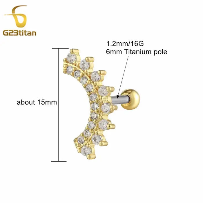 Lot de 2 boucles d'oreilles pour cartilage d'oreille et hélix, en Titane G23 16G, barbell personnali