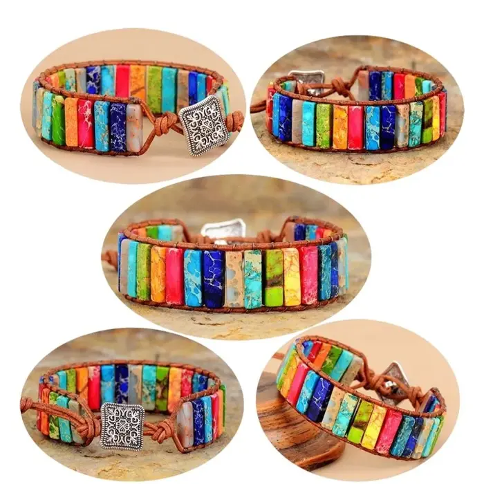 Bracelet à Main Tressé aux Perles Colorées avec Pierres pour Femmes Occasions Spéciales Fantaisie Bohème Cadeau
