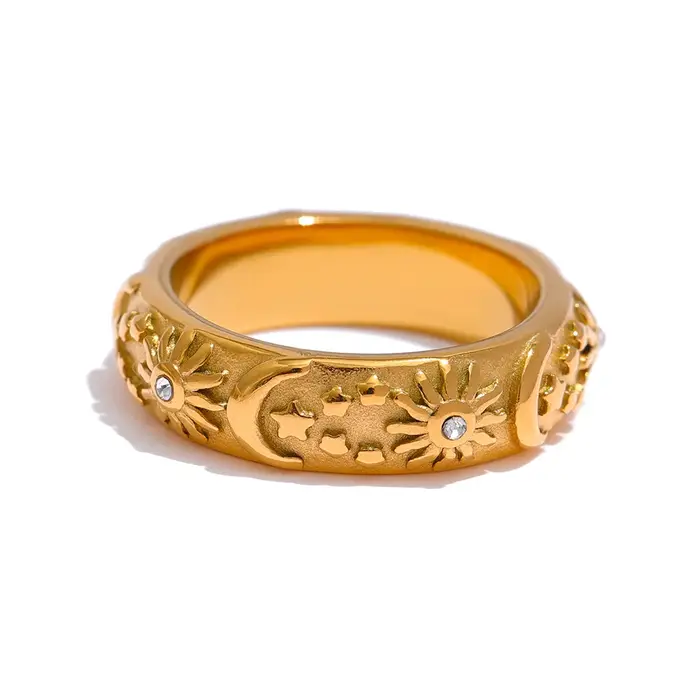 Yhpup soleil étoile lune bague en acier inoxydable bijoux élégant métal céleste femmes bague joyería