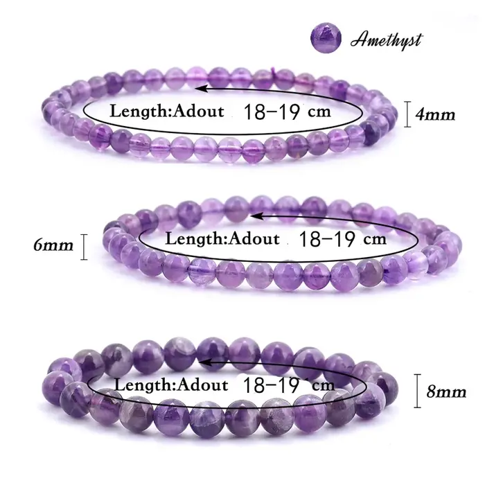 Bracelet améthyste 5A en véritables perles de cristal naturel