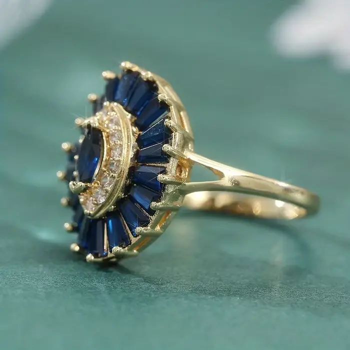 Bague ovale pour femme en zircon bleu incrusté, style rétro et luxueux, accessoires de fête tendance et à la mode, bijoux cadeaux