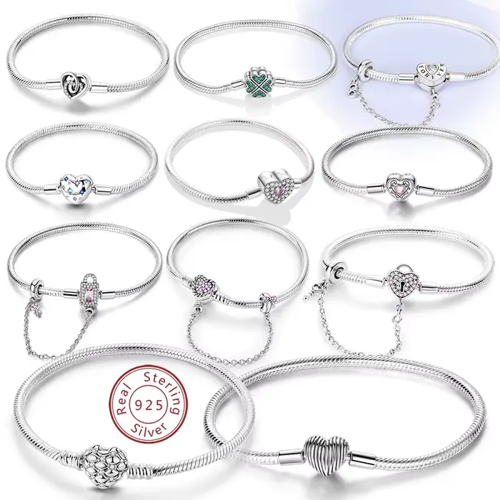 Bracelet en argent sterling 925 avec breloques de cœur et zirconium blanc pour femmes occasions spéciales