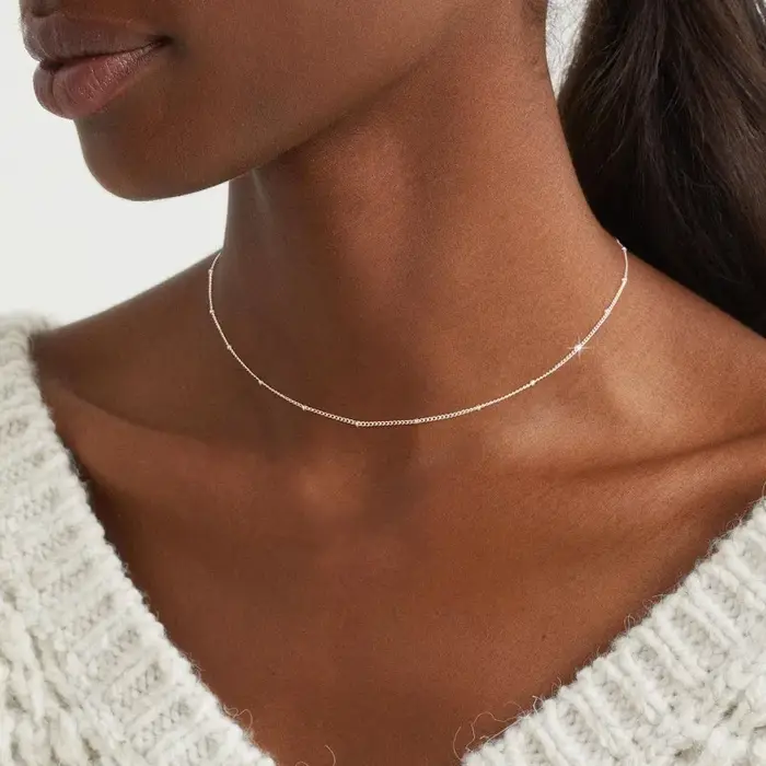 Collier ras du cou Satellite en acier inoxydable plaqué or/argent 14K