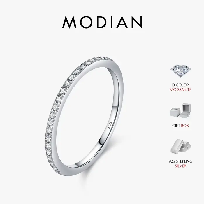 MODIAN Simple éternité Moissanite bague 925 en argent Sterling scintillant Simple mince anneaux de m