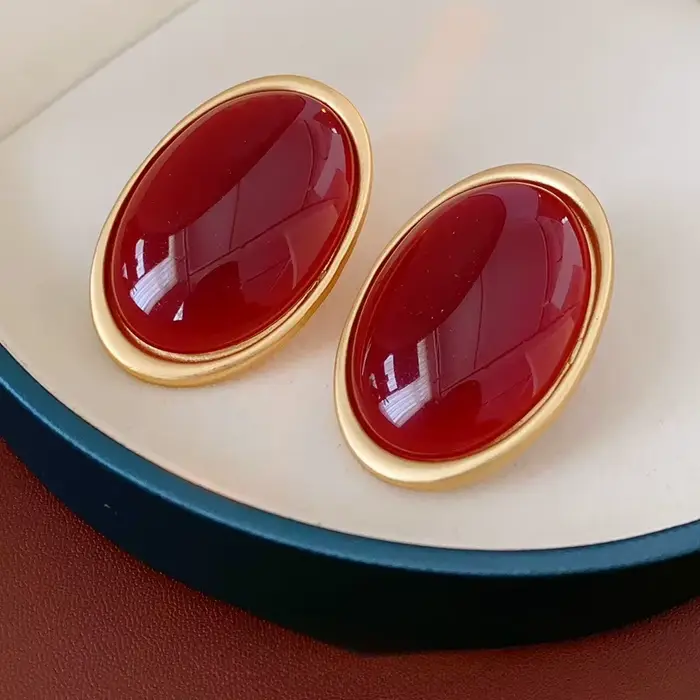 Boucles d'oreilles Vintage en résine rouge pour femmes, grandes boucles d'oreilles ovales géométriques de luxe, bijoux d'oreille de fête de mariage, vente en gros, 2025