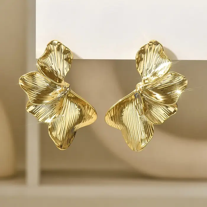 Boucles d'oreilles demi-fleur en feuilles de Ginkgo pour femmes