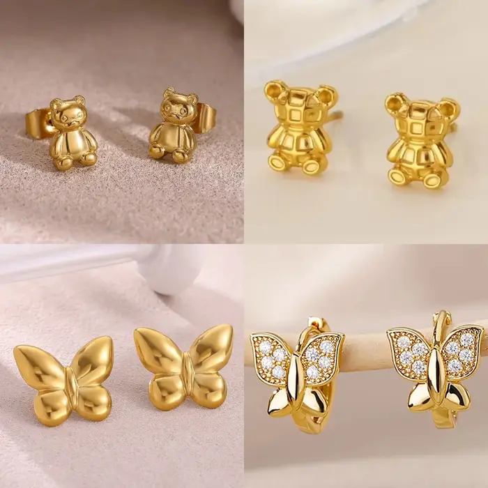 Mini ours mignon boucles d'oreilles pour femmes élégant Animal couleur or boucle d'oreille en acier inoxydable Piercing