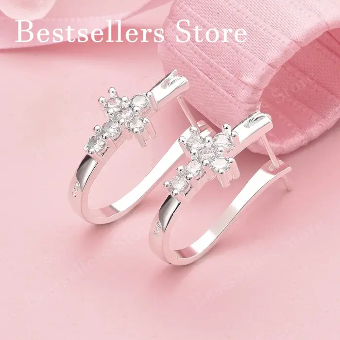 Clip d'oreille en argent sterling 925 avec croix en zircon exquise pour femme, bijou de mode pour fê