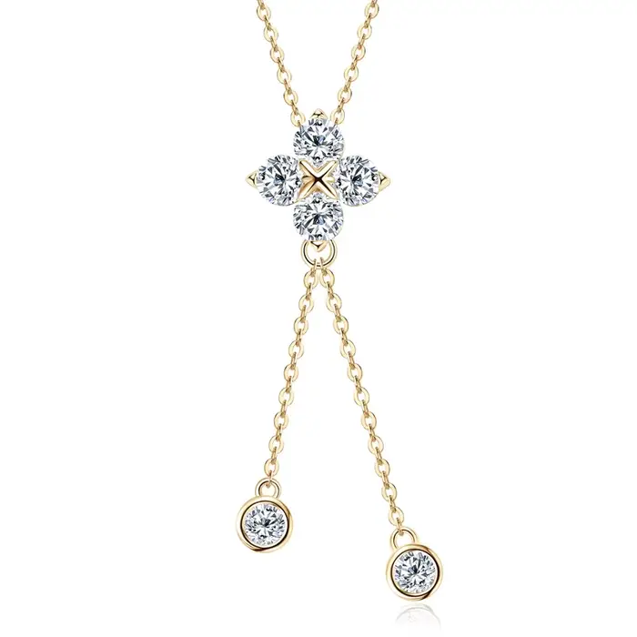 Collier pendentif fleur trèfle à quatre feuilles en moissanite D1.40CT, en argent 925 véritable à 10