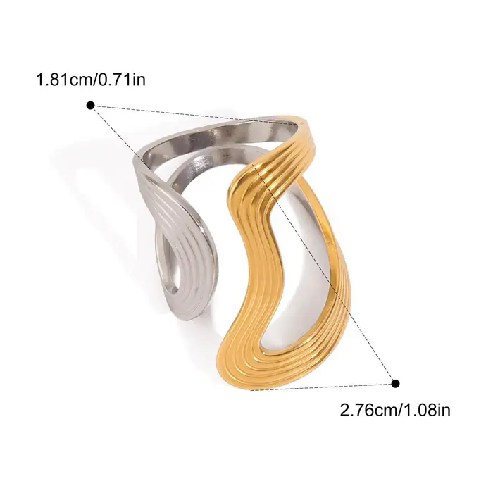 Collection de bagues en acier inoxydable plaqué or 18 carats Yori, modèles fluides modernes pour un 