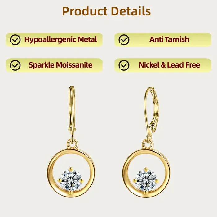 LAMVOICE bijoux pour femmes/boucles d'oreilles avec moissanite 1 carat hypoallergénique crochet boucle d'oreille cadeau
