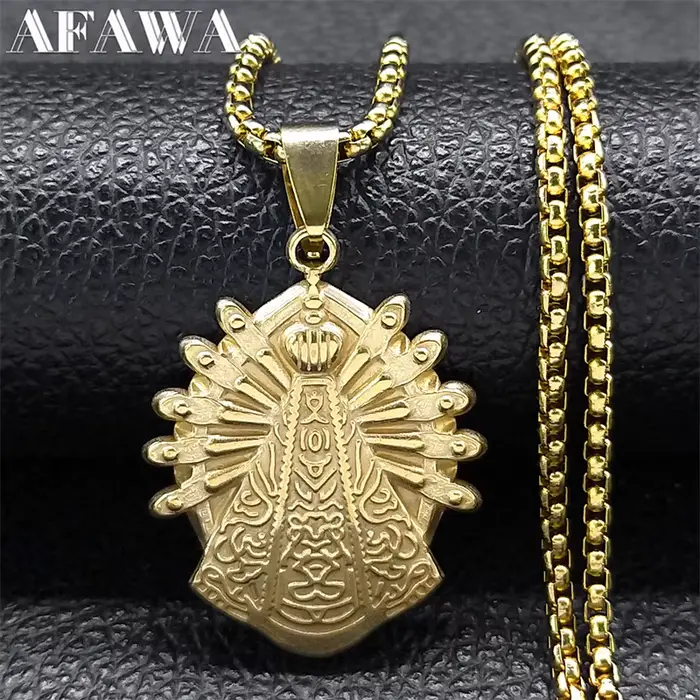 Collier de Notre-Dame d'Aparecida en acier inoxydable avec document en or pour femmes et hommes occasions spéciales mariage anniversaire cadeau de fête