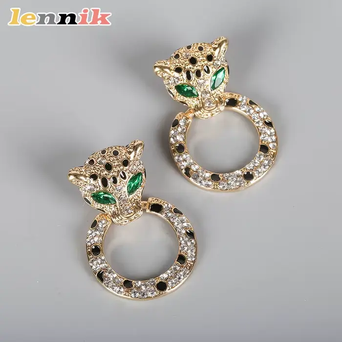 LENNIK nouvelles boucles d'oreilles tête léopard, cerceaux émeraude exagérés élégants haut de gamme,
