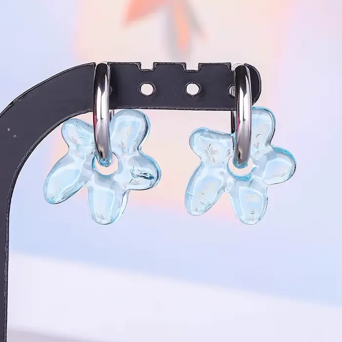 Boucles d'oreilles vintage en verre avec fleurs, plaquées or véritable, pour femmes et hommes, bijou