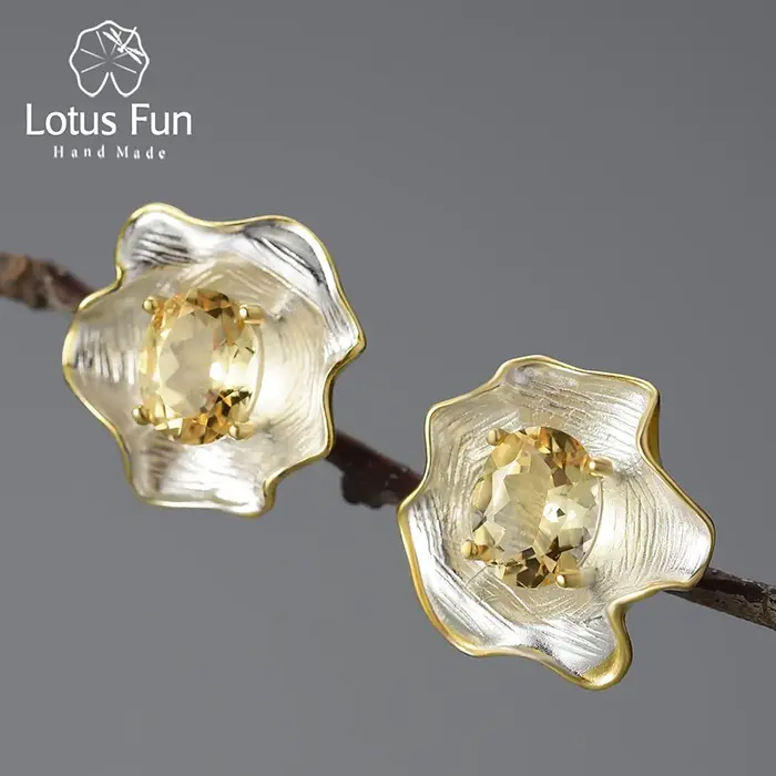 Lotus Fun – boucles d'oreilles en argent Sterling 925 pour femmes, pierres précieuses en topaze natu