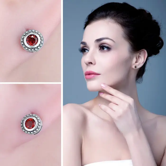 Boucles d'Oreilles en Argent Sterling Serties de Grenats Naturels pour Femme Occasions Spéciales Vintage Élégantes Bijoux Cadeau