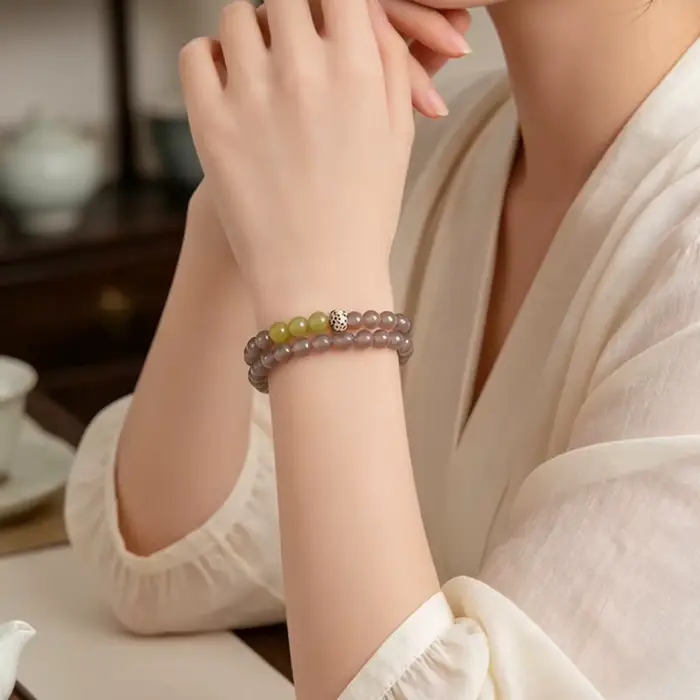 Bracelet en perles d'agate grise de 6 mm, jade serpentine, pour femmes, minimaliste, luxe, lune, étoile, Bodhi, élégant, bijoux quotidiens, cadeau