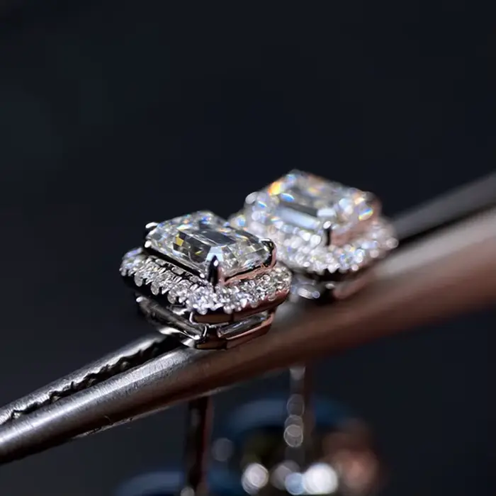 Boucles d'oreilles en diamant Moissanite taille émeraude, 100% argent sterling 925 véritable, promesse de mariage, bijoux de mariée pour femmes