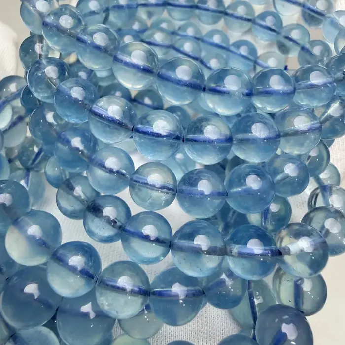 Bracelet et collier de perles rondes en aquamarine bleu profond naturel 6A pour la création de bijoux fins