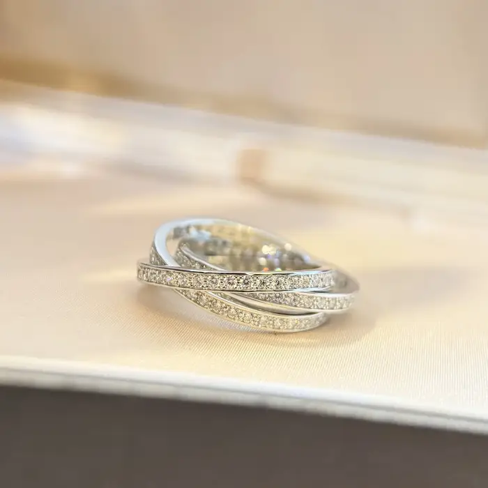 Bague Internet en Argent Sterling Or Rose Tricolore, Bande Multitons Tendance pour Tenue Décontracté