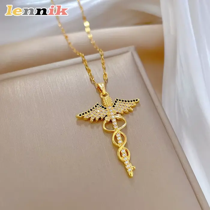 Collier LENNIK étincelant, Niche sacrée du sceptre d'ange rotatif, clavicule en titane de luxe pour femmes, surbrillance de fête/date