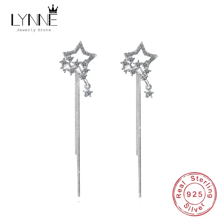Boucles d'oreilles bohèmes longues avec pompon en Zircon pour femmes, en argent Sterling 925, étoile