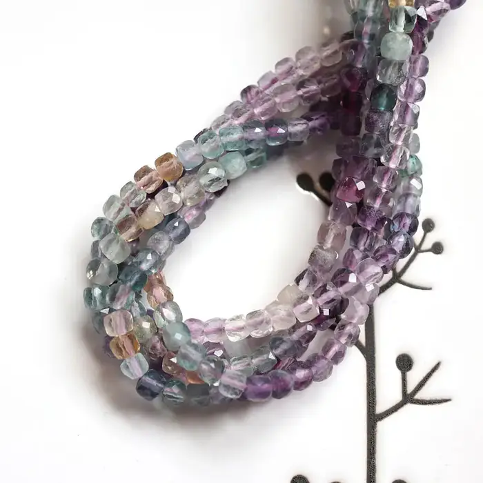 HEJI-Perles Cube à Facettes Naturelles pour Femme, Kyanite Chrysoprase ATen te Tourmaline Iolite Tan