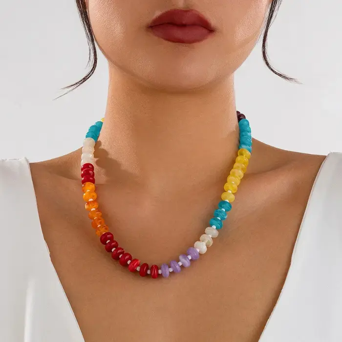 Collier ras du cou vintage tendance, style bohème, fait main, chaîne de clavicule, perles colorées, 