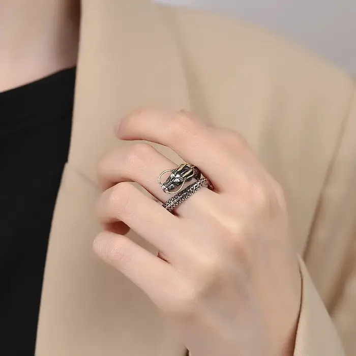 Bague vintage Dragon en argent Sterling 925