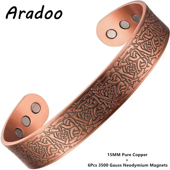 ARADOO Bracelets en cuivre pour femme 99% pur cuivre tissé à la main Bracelet manchette