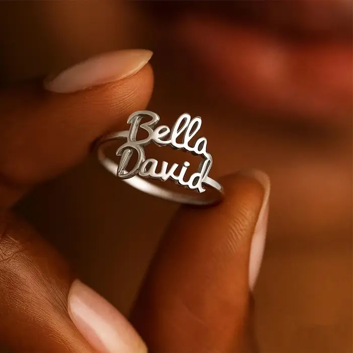 Bagues personnalisées avec deux noms pour femmes, en acier inoxydable plaqué or 18 carats, bague dou
