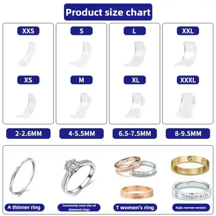 8 tailles Silicone Invisible clair anneau taille ajusteur résistancer anneaux amples réducteur