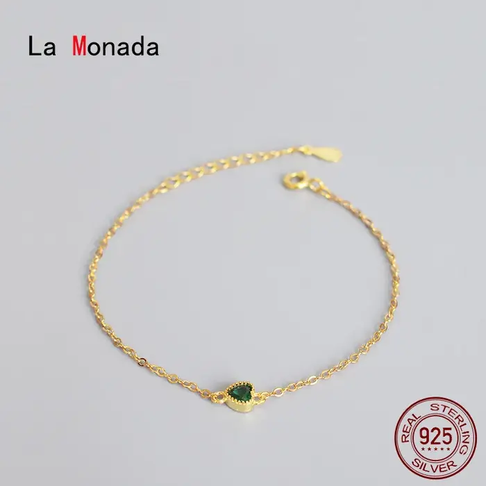 Bracelet Vert Cœur en Argent Sterling 925 Serti de Zirconium Blanc Élégant pour Femmes Occasions Spéciales