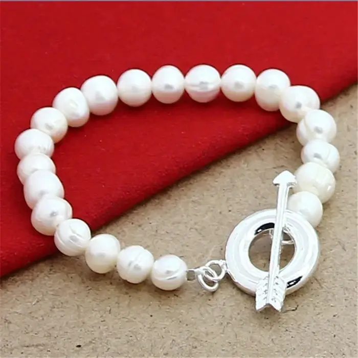 Bracelets en argent Sterling 925 pour femmes et filles avec perles naturelles élégants pour occasions spéciales comme le mariage, l'anniversaire et la Saint-Valentin
