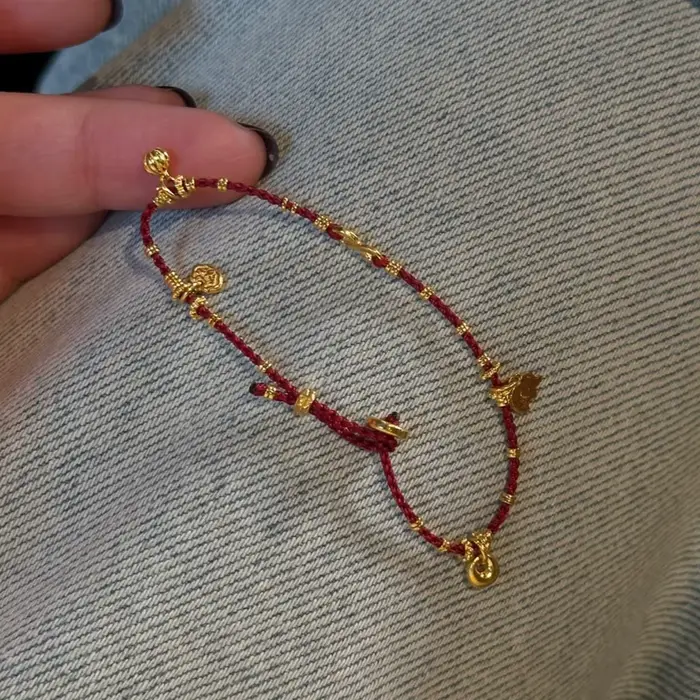 Bracelet en or antique artisanal perles exquises corde tressée rouge pour femmes engagement vintage classique